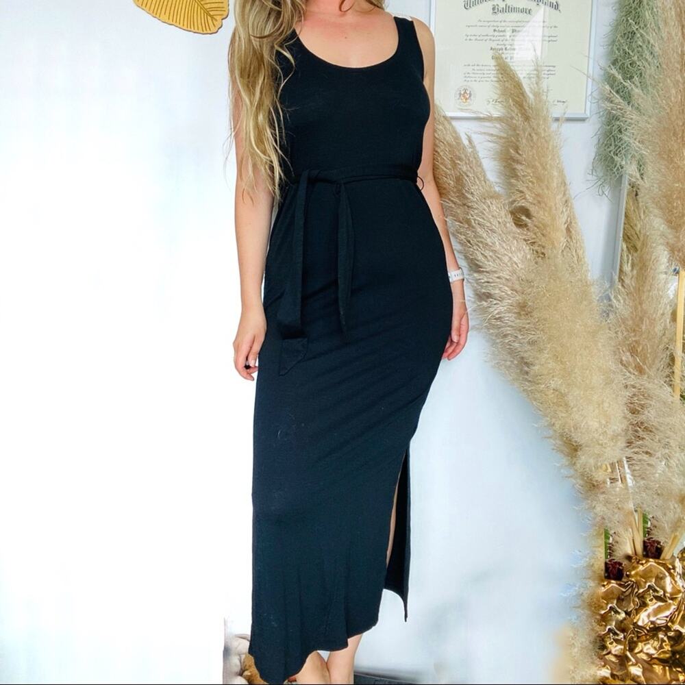 MERONA TARGET Black White Lace Back Tank Top Slit Column Tie Waist Maxi Dress S